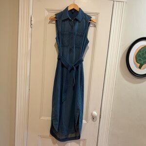 Chaps Sleeveless Denim Maxi Shirt Dress in Blue